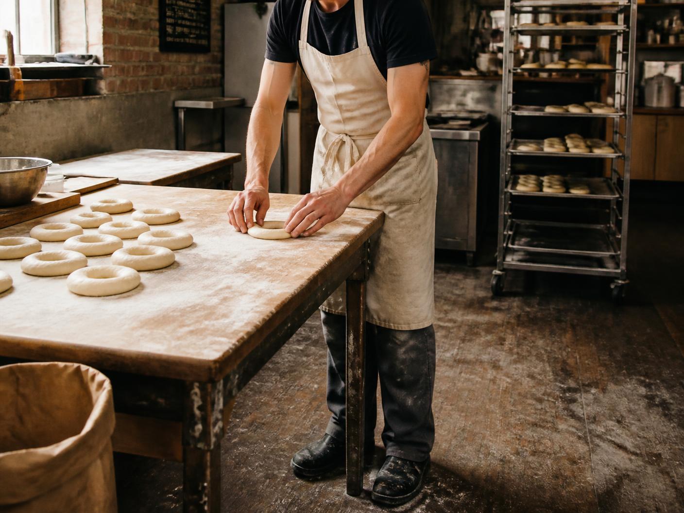 Shaping bagel dough by hand